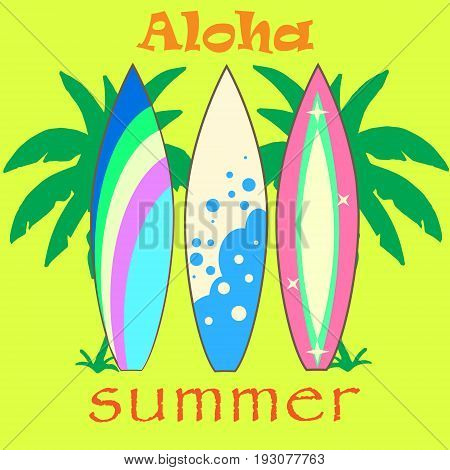Colorful pattern of surfboards, Aloha summer, vector illustration