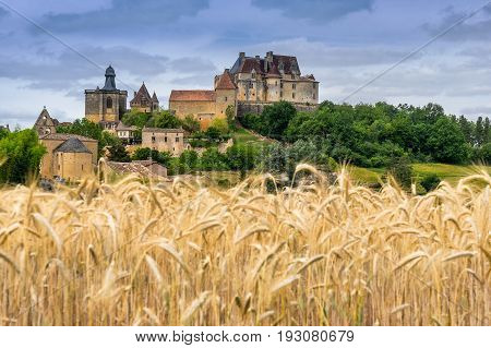 the hill top village of Biron in the Dordogne south west France