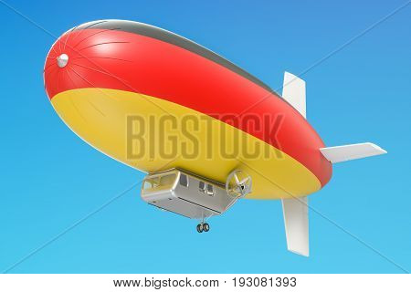 Airship or dirigible balloon with German flag 3D rendering isolated on white background
