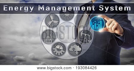 Blue chip electric utility operator is monitoring real-time data via an Energy Management System interface. Industry and technology concept for process optimization via cloud-based power management.