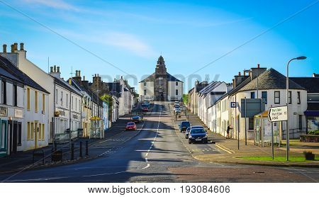 Bowmore, United Kingdom - 25 August 2013: Bowmore Town Street