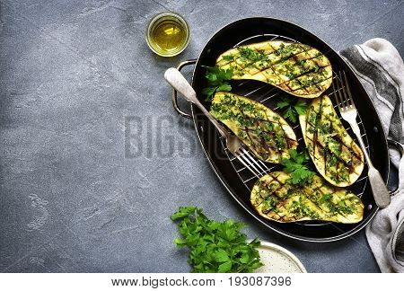 Grilled Spisy Eggplants.top View.