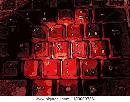 Computer keyboard with neon light, ultraviolet rays of the future