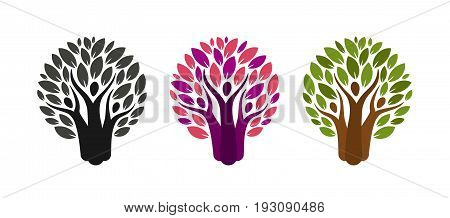 Abstract tree and people logo. Ecology, environment, nature label or icon. Vector illustration isolated on white background