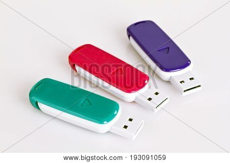 USB Sticks isolatd on white background. Shot in Studio.