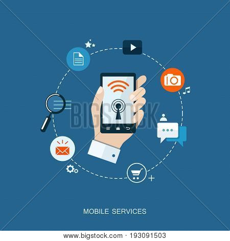 Flat design illustration with icons. Mobile services. eps10