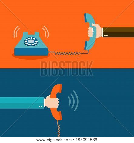 Contact us  flat illustration  with hands and phones eps8