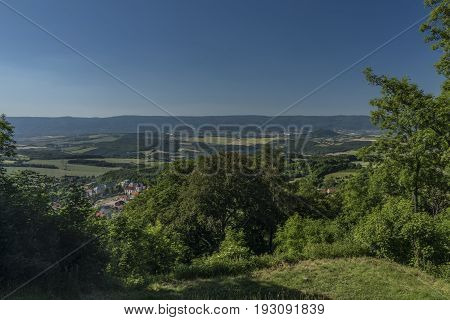View from Sukoslav castle in hot summer day with green forest