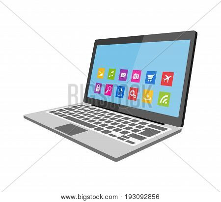 Laptop with flat icons flat illustration eps10