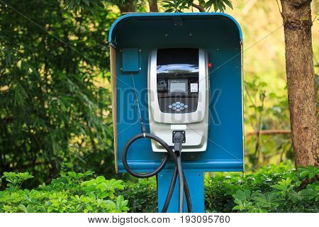 closeup of one electric car charging station