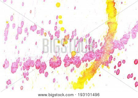 Abstract two-color yellow red ink splash. Ink blots. Elements of design. The water-soluble ink on white paper Leste. Abstractionism