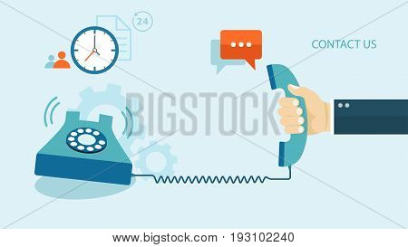 Flat illustration of contact us. Phone with icons. eps8