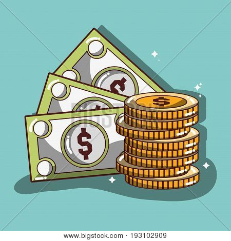 bills and coins commerce corrency vector illustration