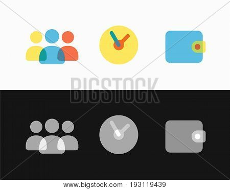 People, time, money, set of business icons vector illustration
