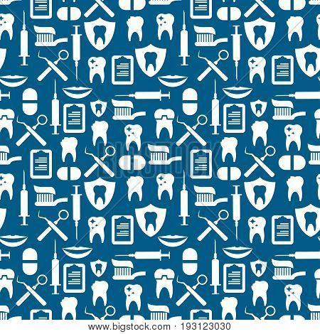 Dental service seamlss pattern - stomatology texture. Drawing background vector illustration