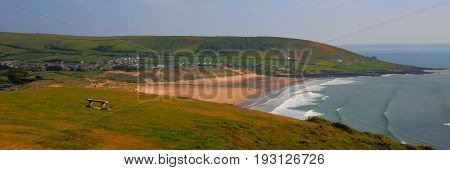 Croyde beach Devon England UK in summer panoramic view