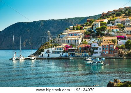 Assos is a small town on the island of Kefalonia Greece. Greek Islands cityscape.