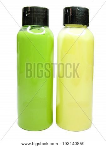 bottles of shampoo and shower gel health hygiene