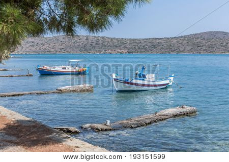 Fishing boats on the Elounda coast of The Crete.