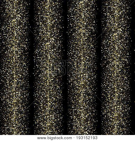 Shiny Seamless Pattern Gold Glitter Vertical Stripes On Black Background. Backdrop With Glittering Y