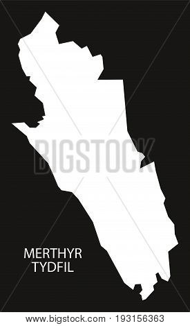Merthyr Tydfil Wales Map Black Inverted Silhouette Illustration