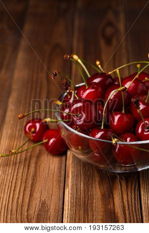 Bowl with fresh red Cherries. Healthy food concept