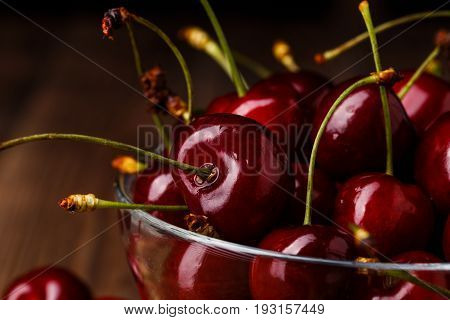 Bowl with fresh red Cherries. Healthy food concept