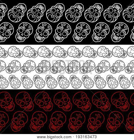 Seamless borders with decorative mexican skulls. Vector illustration