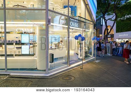 SEOUL, SOUTH KOREA - CIRCA MAY, 2017: OMM store in Seoul at night.