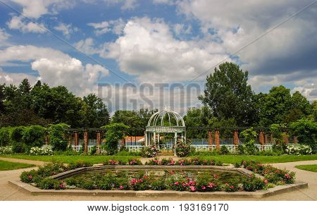 Beautiful garden in Lancut castle Subcarpathian Voivodeship Poland at sunny summer day