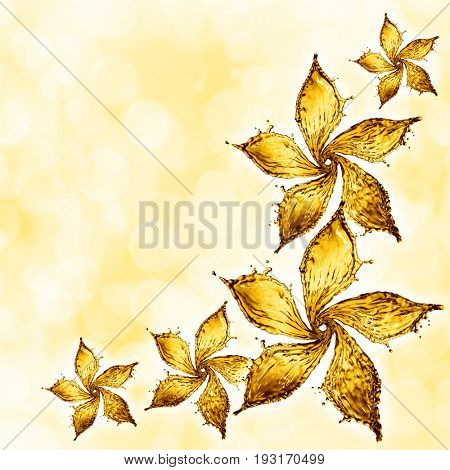 flower made of water splash of yellow color. 3d rendering