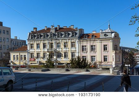 SHUMEN, BULGARIA - APRIL 10, 2017:  Central pedestrian street bul. Slavyanski in city of Shumen, Bulgaria
