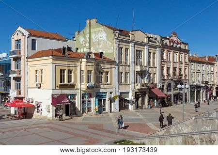 SHUMEN, BULGARIA - APRIL 10, 2017:  Central pedestrian street bul. Slavyanski in city of Shumen, Bulgaria