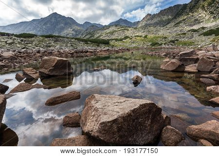 Amazing Panoramic view of Musalenski lakes and Musala peak, Rila mountain, Bulgaria