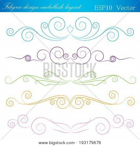Set of filigree design embellish layout. Vector illustration.