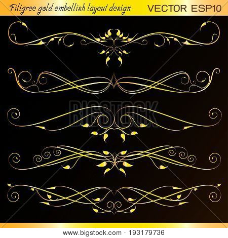 filigree gold embellish layout design. Vector illustration.