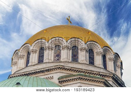 The top of Alexander Nevsky Cathedral in Sofia the capital of Bulgaria