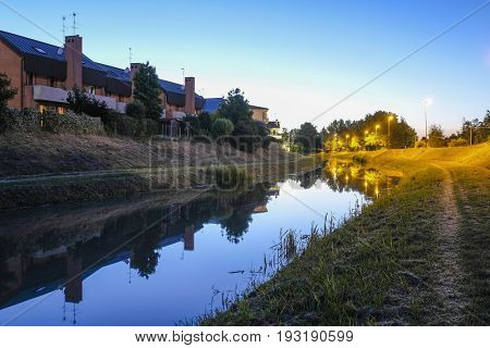 night landscape with the image of channel in Rovigo, Italy