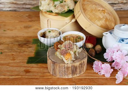 Chinese steamed dumpling with sauce is delicious
