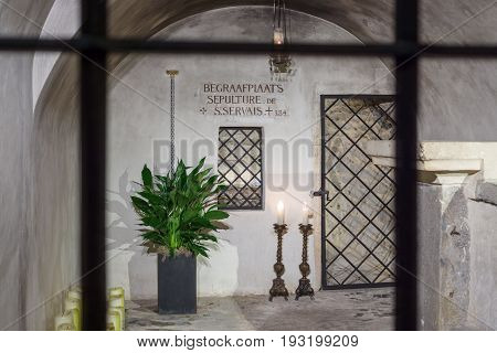 MAASTRICHT NETHERLANDS - JANUARY 16 2016: The tomb of St. Servatius in Basilica of St. Servatius. The Basilica of St. Servatius is a oldest Roman catholic church the Netherlands.