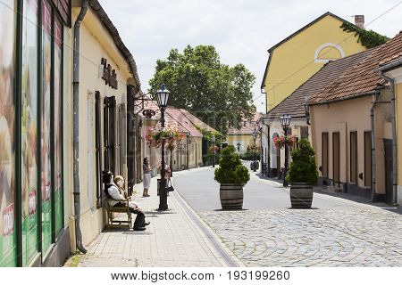 TOKAJ, HUNGARY. 24 JUNE, 2017: Streets of the medieval wine town of Tokaj in the province of Hungary