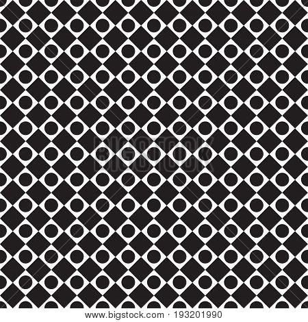 black and white tile chessboard pattern with circles, vector squares background. The geometric dot pattern.