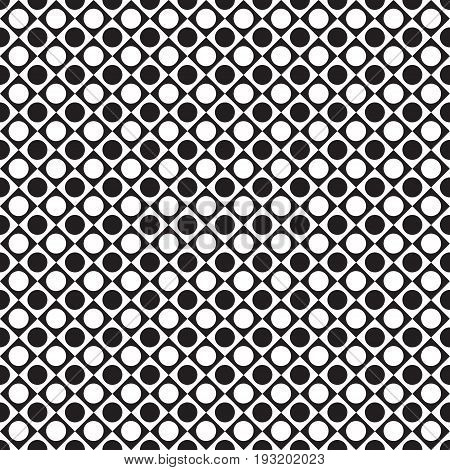 black and white tile chessboard pattern with circles, vector squares background. The geometric dot pattern.