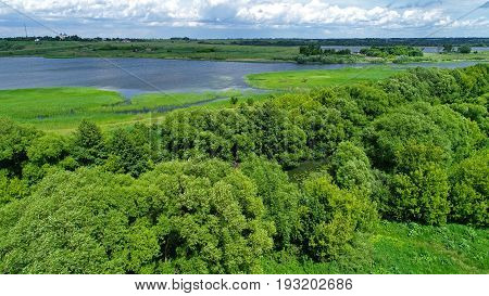 Top viev of pond in a central region in Russia