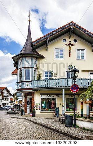 Bavaria, Germany - May 30, 2017: Small church in village Oberammergau