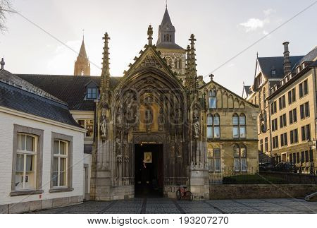 The Netherands. Maastricht. Entrance to the Basilica of Saint Servatius. It was built around the year 1000 AD.
