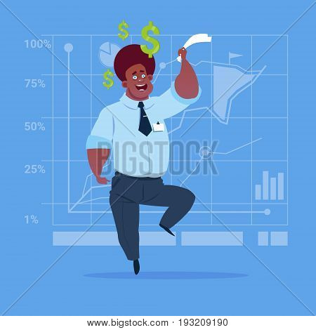 African American Business Man With Dollar Sign Over Finance Chart Graph Background Money Success Concept Flat Vector Illustration