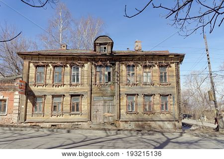Nizhny Novgorod, Russia. - April 10.2017. The old wooden house on Malaya Yamskaya