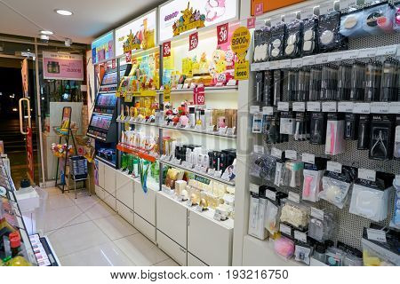 SEOUL, SOUTH KOREA - CIRCA MAY, 2017: goods on display at Tony Moly shop in Seoul. Tony Moly is a South Korean cosmetics brand