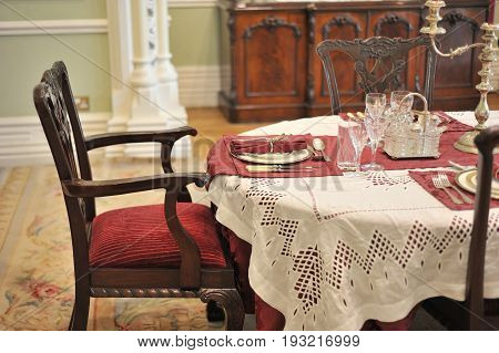 Kylemore Abbey, Pollacappul, Connemara, Co. Galway,  Ireland June 2017, Headboard Dinning Table